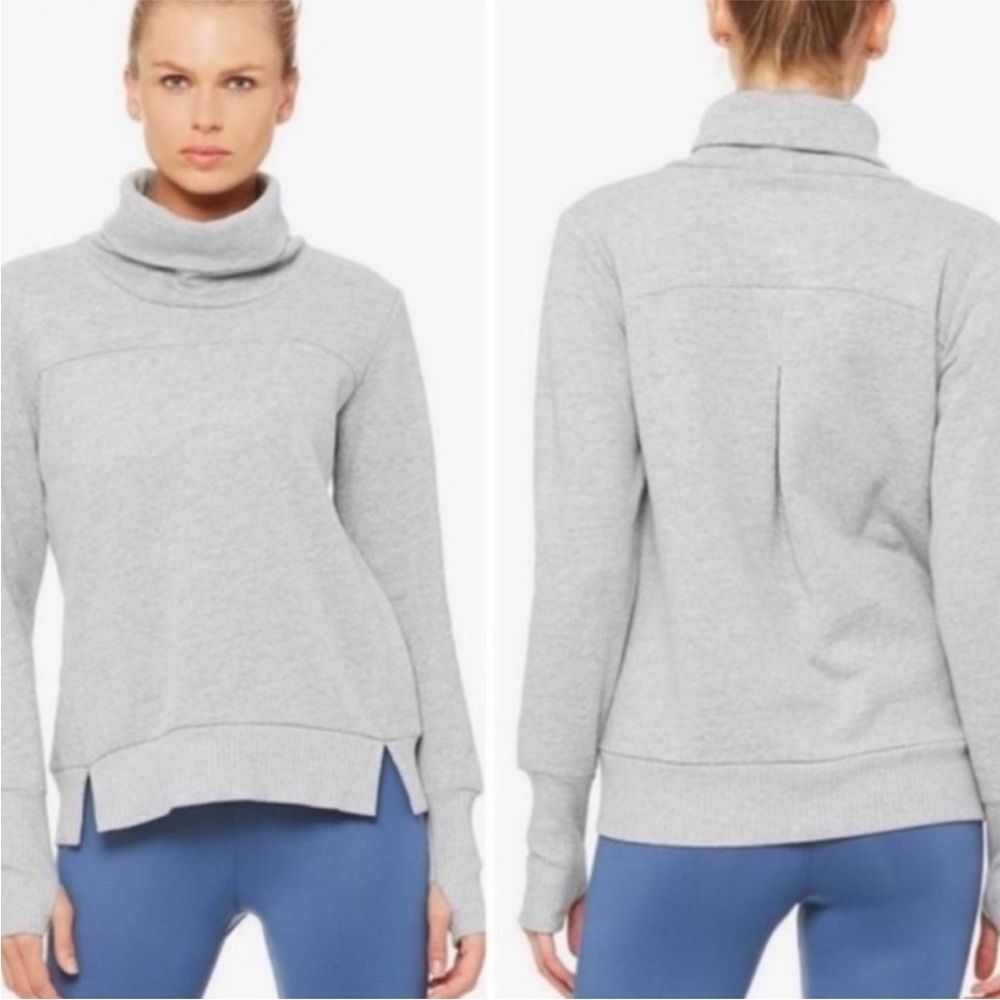 Alo Yoga Haze Funnel Neck Pullover Sweatshirt heather grey slouchy thumb hole XS